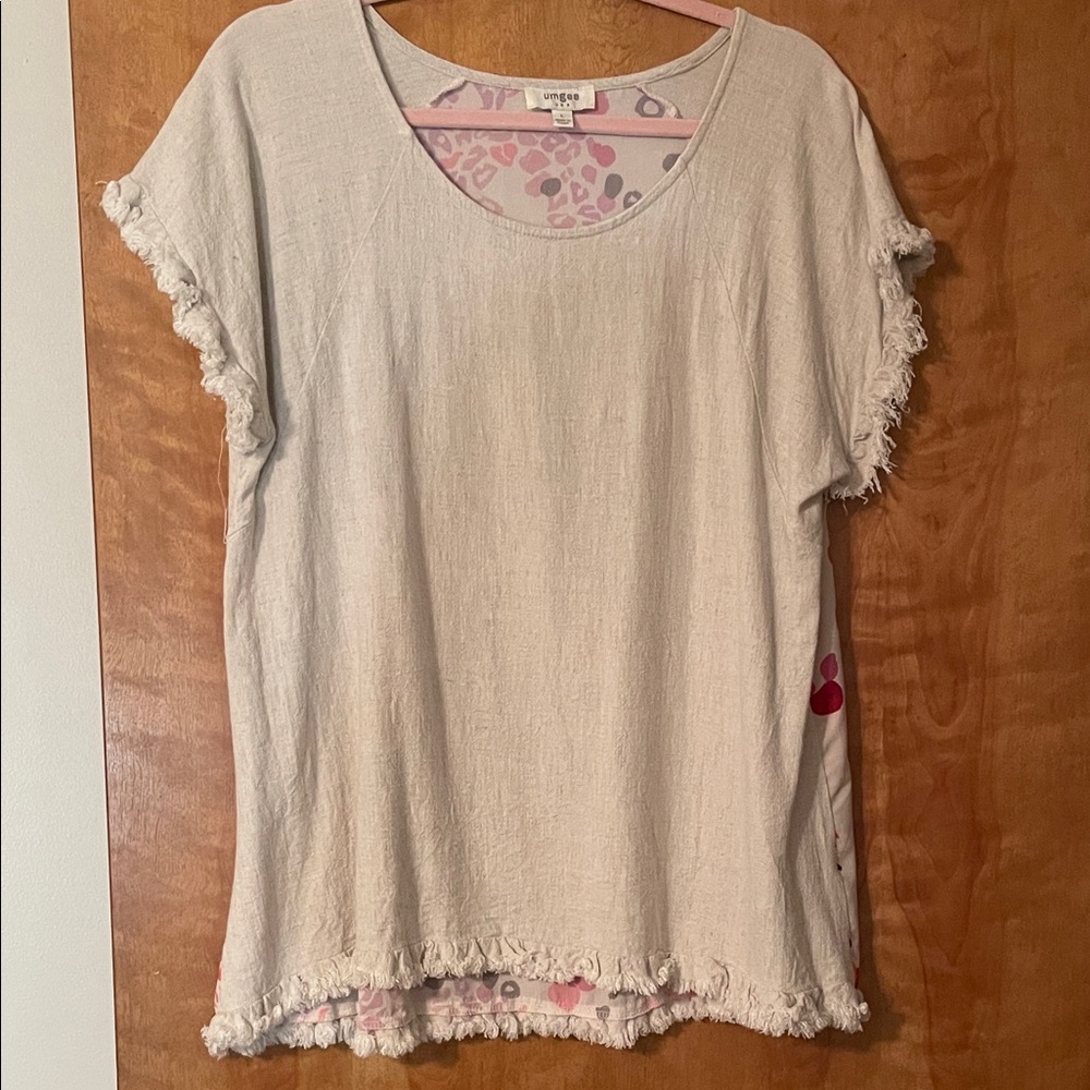 Umgee Cream Fringed Short Sleeve Top